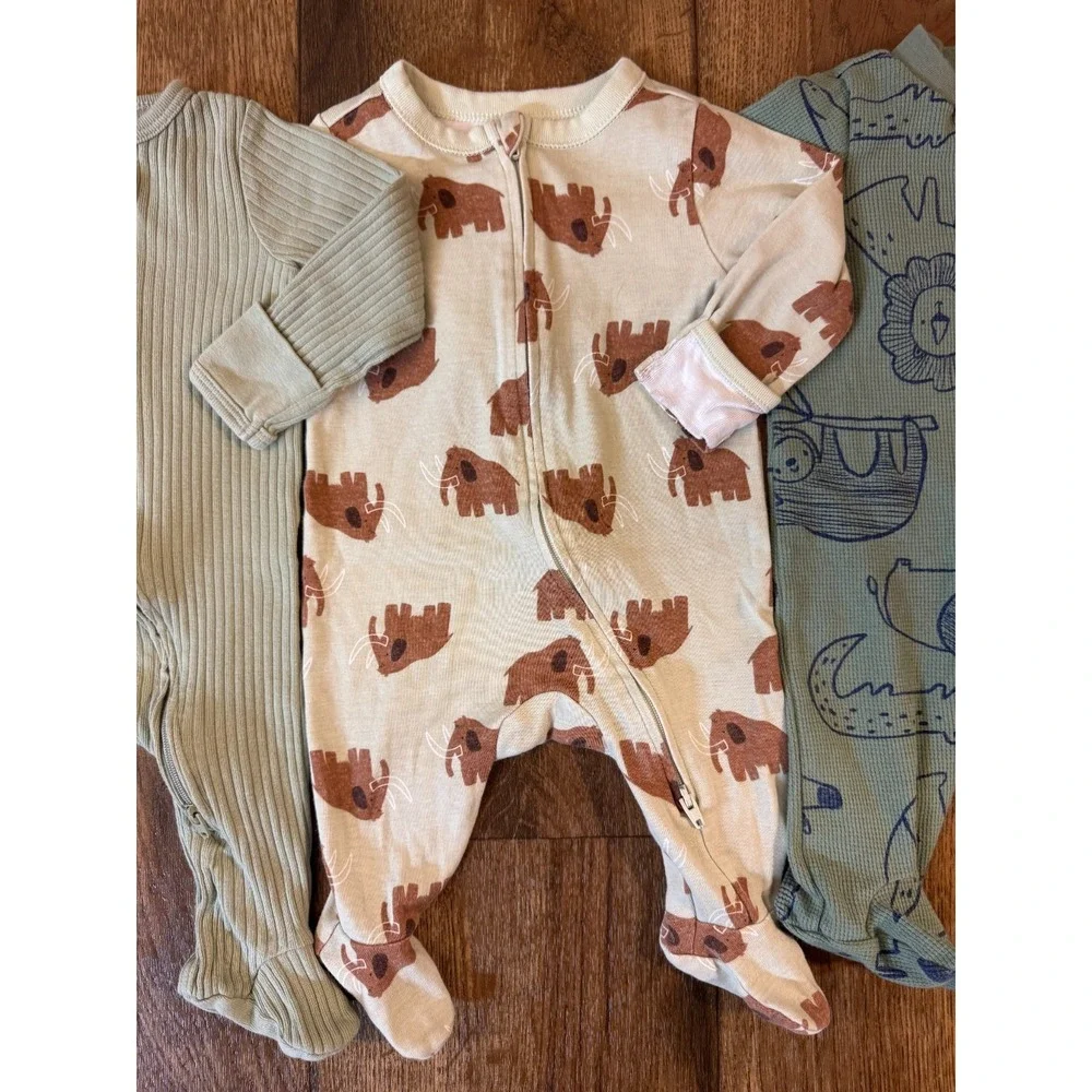 Baby Boy 0/3 Months Footed Sleepers Gown Zipper Clothes Bundle Lot Animal Cotton